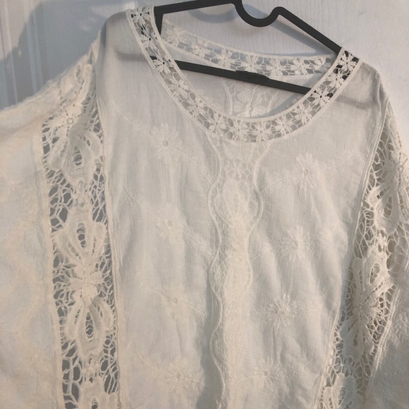 Bohemian/ Coastal Natura Cotton Lace/ Embroidered Batwing Top waist 23” PTP 31” - Picture 1 of 5